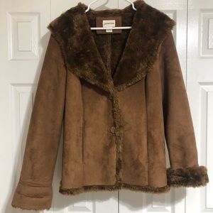 Vintage St Johns Bay Faux Fur Lined Brown 90s Womens Coat